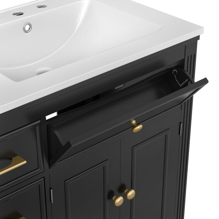 Bathroom Vanity With Sink, 1 Tip Out Drawer, 3 Side Drawers, Adjustable Shelf