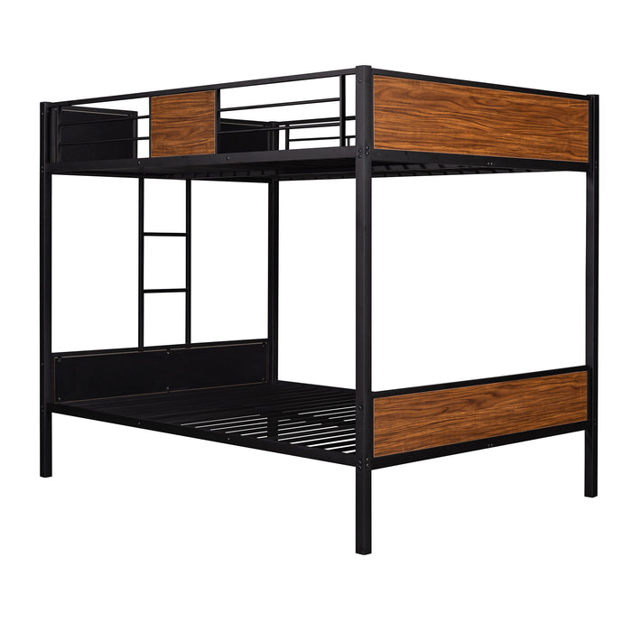 Full Over Full Bunk Bed Modern Style Steel Frame Bunk Bed With Safety Rail, Built-In Ladder For Bedroom - Brown