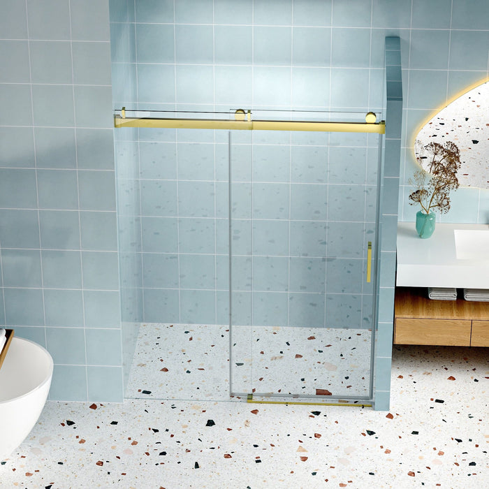 Frameless Soft-Closing Shower Door, 1/4" (6 Mm) Tempered Glass Single Sliding With Explosion Proof Coating