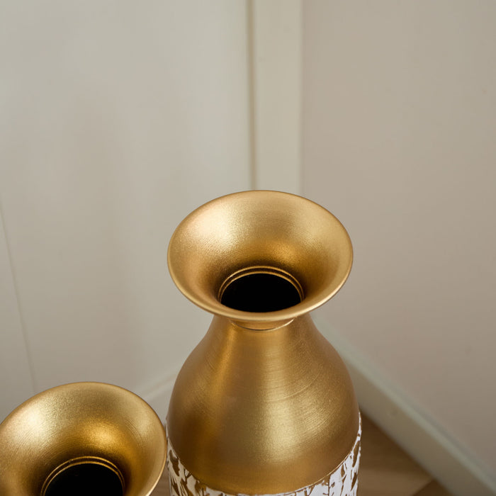 Mother's Day Gift Set Gilded White 3D Relief Flower Metal Vase Set - White / Gold