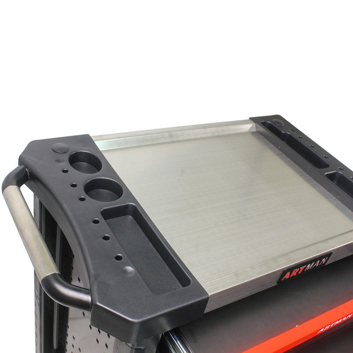 Removable 4 Drawer Metal Tool Cart With Lock - Black / Red