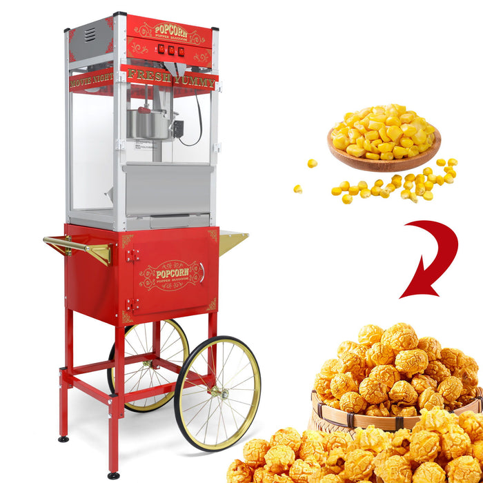 Popcorn Machine On Wheels, 20 Ounce Capacity, 1440W - Red