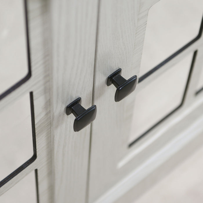 Sideboard Cabinet With Mirrored Doors, Adjustable Shelf, Metal Handles