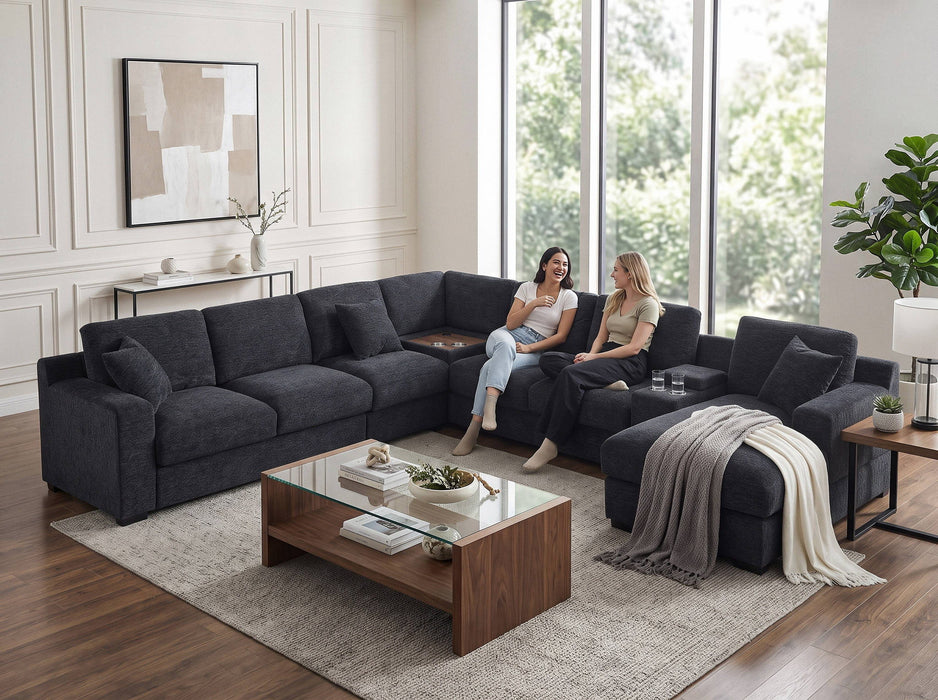 Celine - Fabric Corner Sectional Sofa With Right-Facing Chaise, Cupholders, And Charging Ports