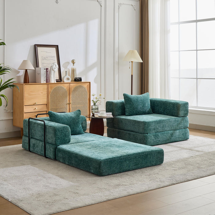 Convertible Floor Sofa Bed With Pillow Back Support Armrest