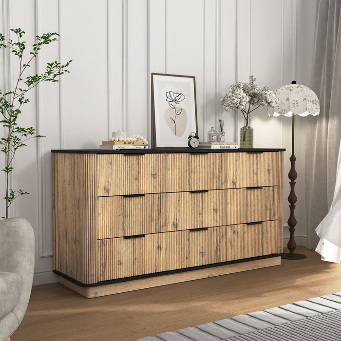 Modern 9 Drawer Cabinet With Metal Rounded Corners Multi Functional Storage - Black