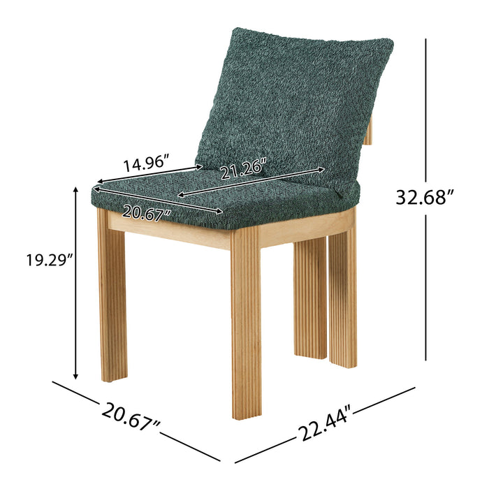 5 Piece Indoor Dining Set With Fluted Table Upholstered Chairs - Green / Natural