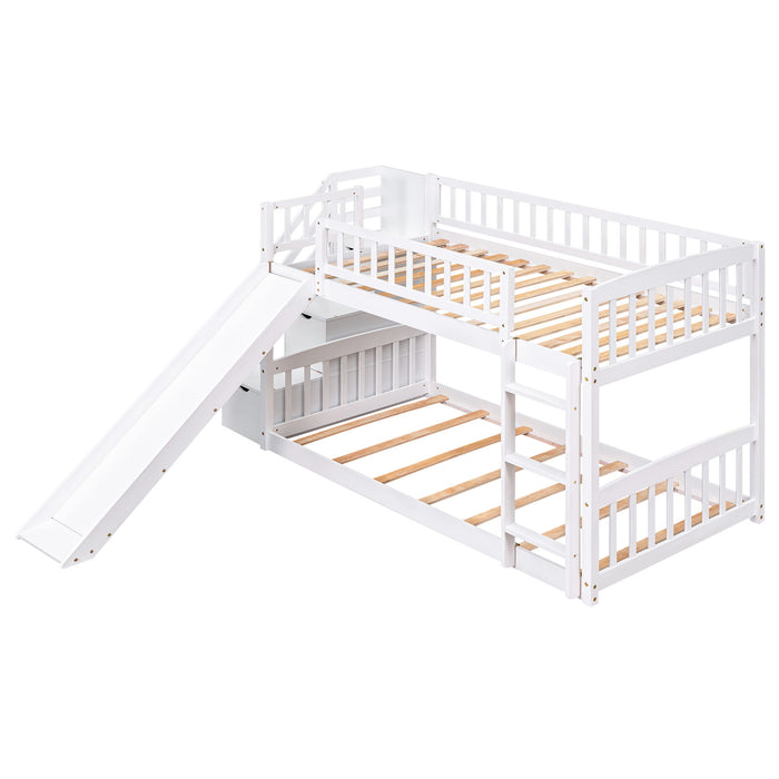Twin Over Twin Stairway Bunk Bed With Two Drawers And Slide