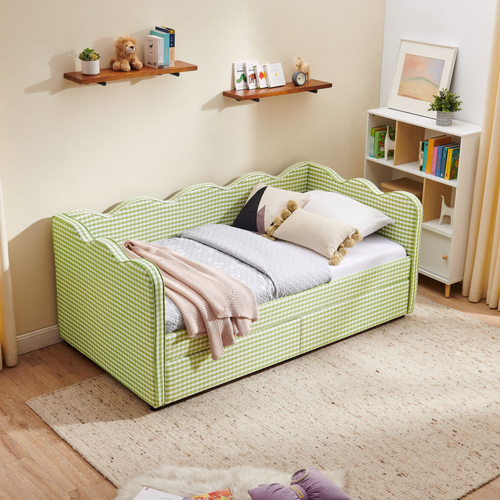 Gingham Daybed With USB Charging Port, Wave-Shaped Design