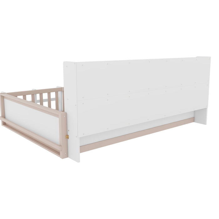 Platform Bed Frame With Guardrail, Storage Shelves & Bookshelf