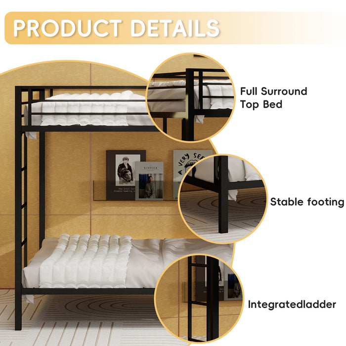 Bunk Bed For Kids, Convertible Frame With Ladders & Guardrail