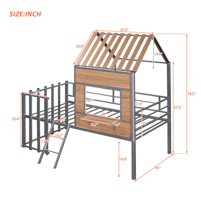 Loft Bed With Roof, Window, Guardrail, Ladder