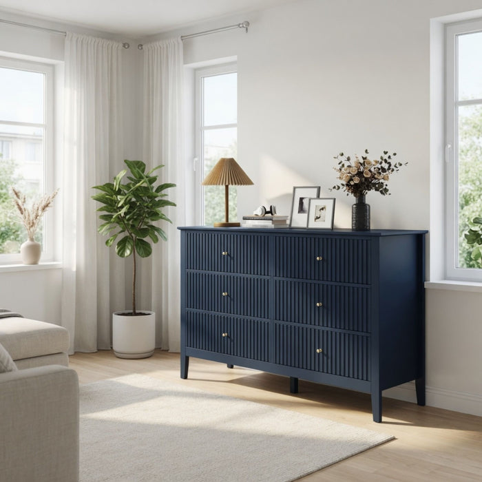 Modern 6 Drawer Fluted Dresser