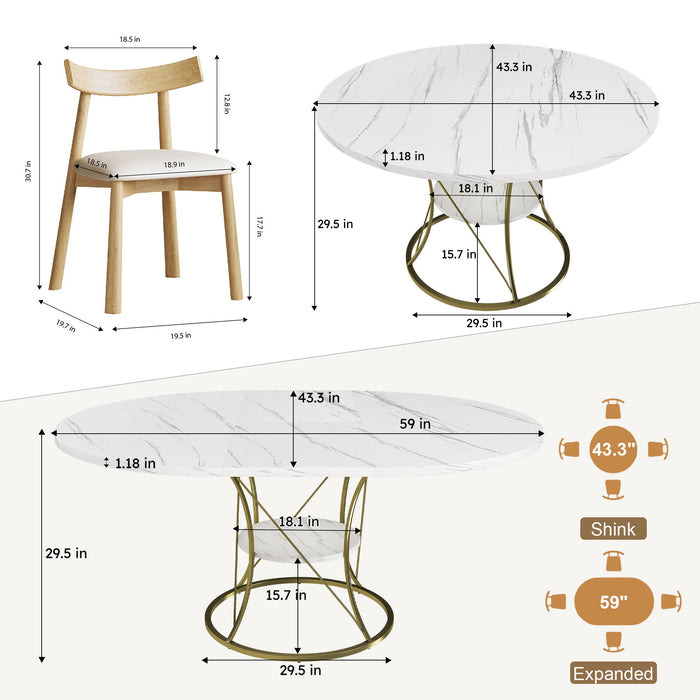 Round Extendable Dining Table Set With Chairs