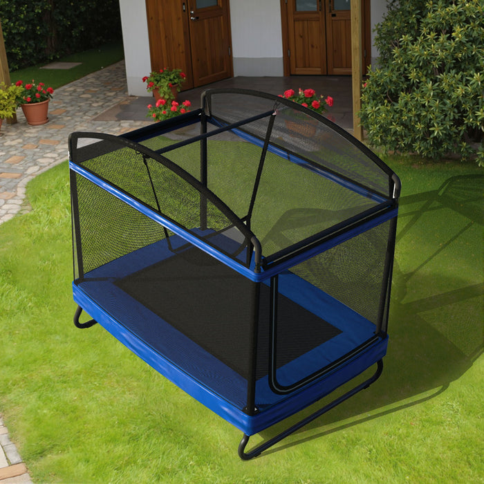Outdoor Square Trampoline For Kids And Adults With Protective Net And Swing 4 X 6Ft - Black / Blue