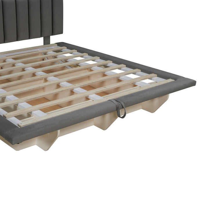 Upholstered Floating Hydrualic Platform Bed With LED Light And USB Port