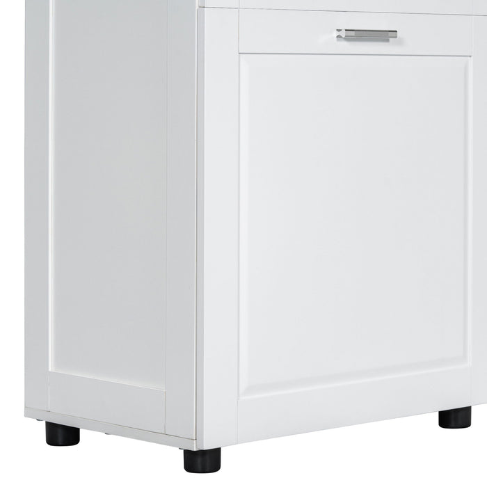 Tall Bathroom Cabinet With Tilt-Out Laundry Basket And Upper Storage