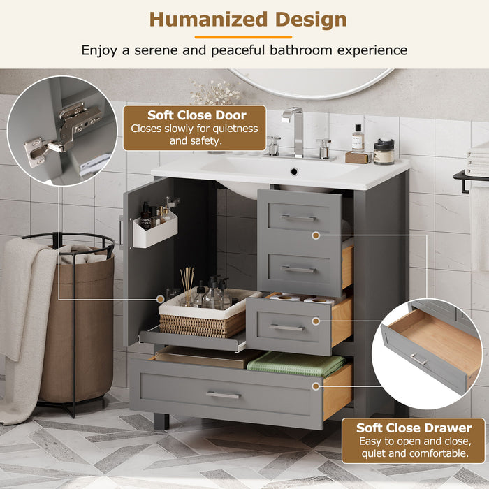 Modern Bathroom Vanity With Ceramic Sink, Solid Frame And Storage Solutions