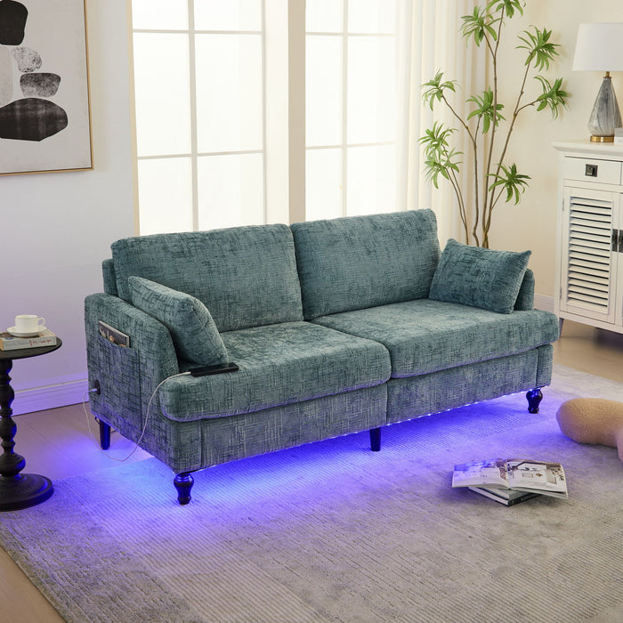 Chenille 2 Seater Sofa With LED Light, USB Charging Port, And Storage Bag