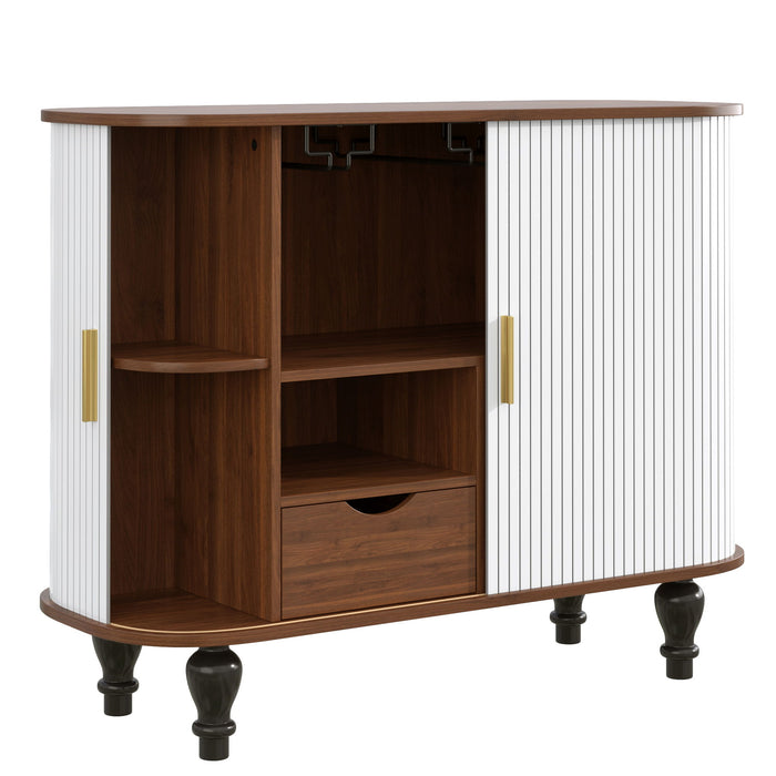 Fluted Liquor & Coffee Bar Cabinet With 6 Wine Racks And 3 Glass Holders