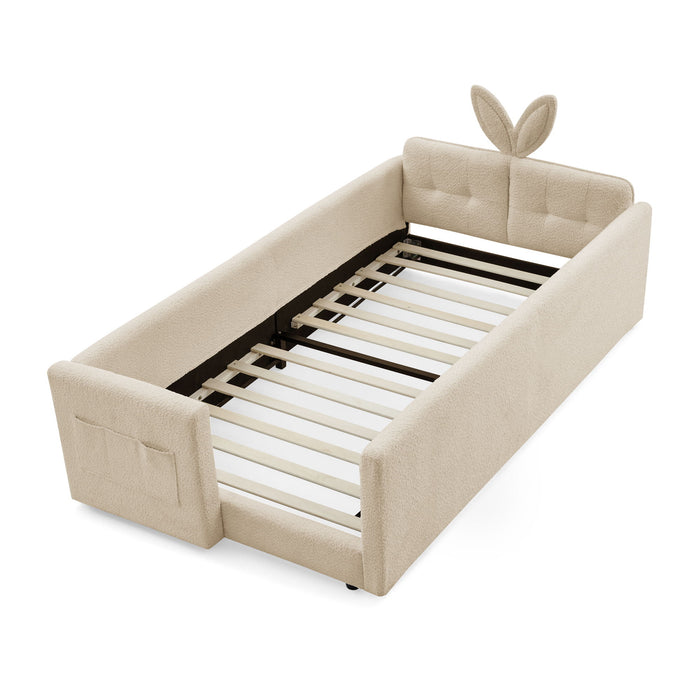 Cute Rabbit Ear Upholstered Platform Bed Frame With Safety Rail