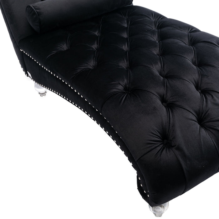 Velvet Chaise Lounge Indoor, Button Tufted Upholstered Chaise Lounge Chair With Pillow