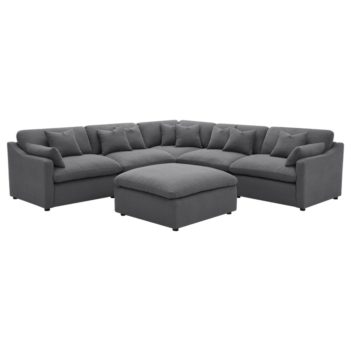 6 Piece Upholstered Modular Sectional Sofa With Reversible Cushions And Ottoman - Charcoal