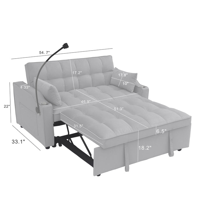 Modern Loveseat With Pullout Bed, Adjustable Reclining Backrest