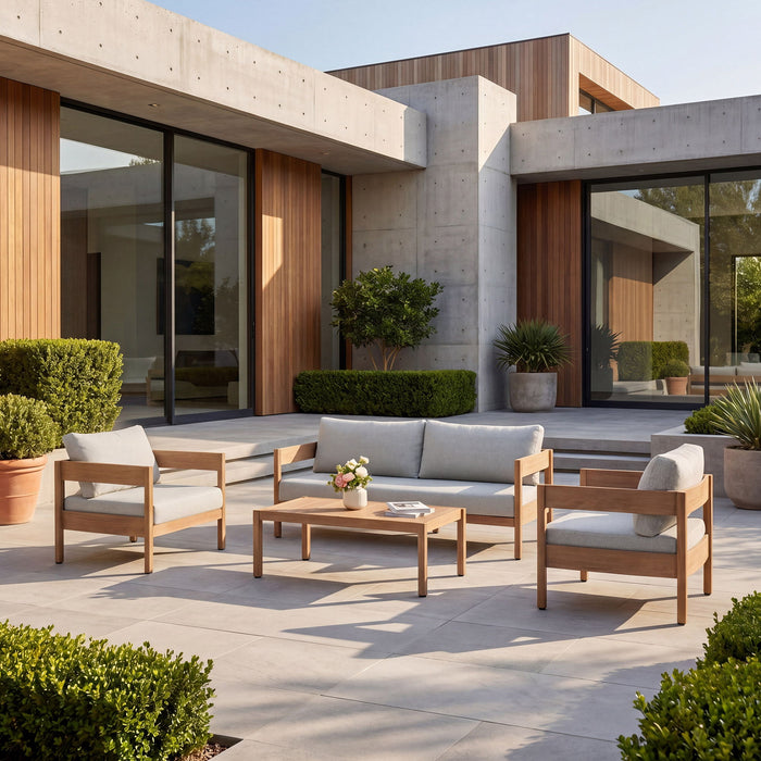Outdoor Sofa Set Of 3 With Weather Resistant Cushions (Coffee Table Not Included) - Oak