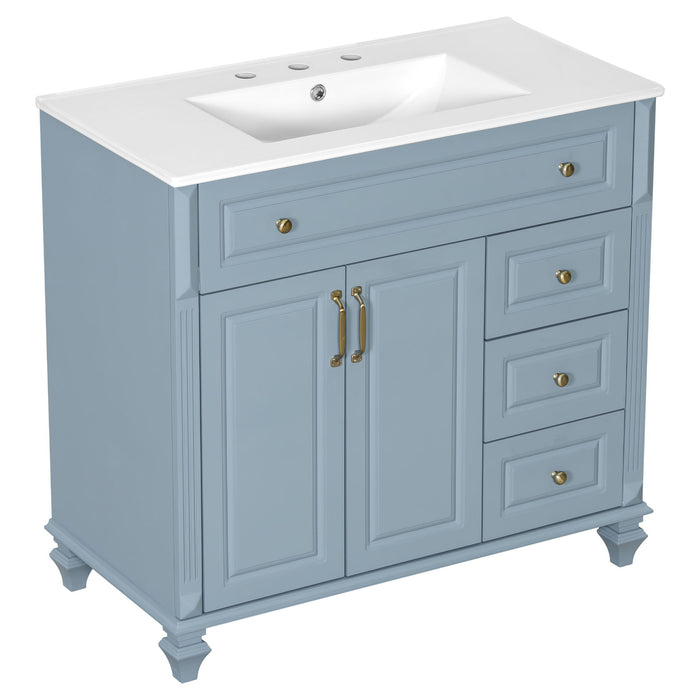 Modern Bathroom Vanity With Sink, 3 Drawers & 2 Doors