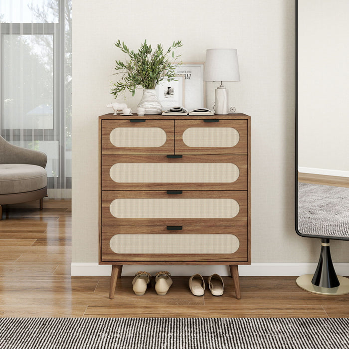 Modern 5 Drawer Accent Storage Cabinet For Living Room, Bedroom, Dining Room, Or Study - Walnut