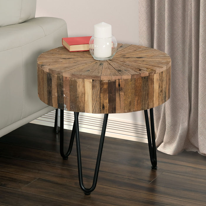 Rustic Accent Round Table With Iron Hairpin Legs