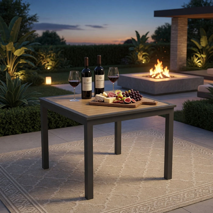 Outdoor Square Patio Slatted Dining Table - Gray