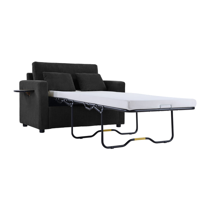 Sleeper Sofa With Foldable Mattress, USB Ports, Side Table & Storage Pocket