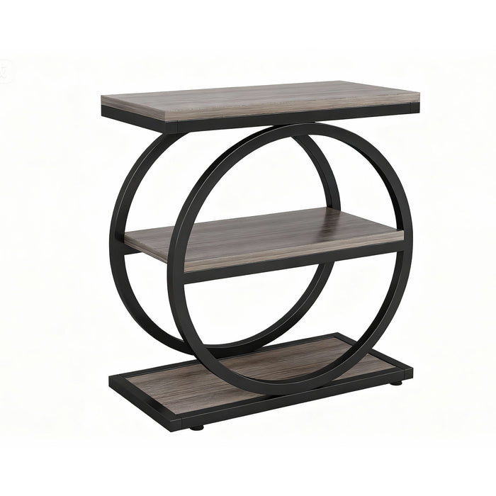 Industrial Narrow End Table With 3 Shelves