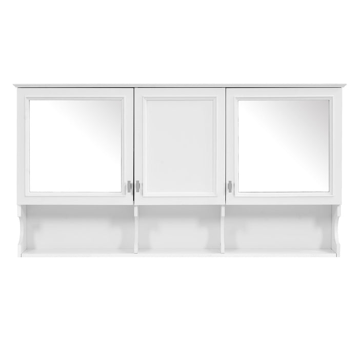 Wall-Mounted Mirror Medicine Cabinet With Adjustable Shelf And Open Shelves, Bathroom Storage Cabinet Over Toilet - White