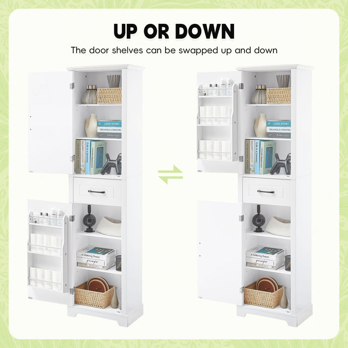 Tall Freestanding Bathroom Storage Cabinet With 2 Doors And Adjustable Shelves