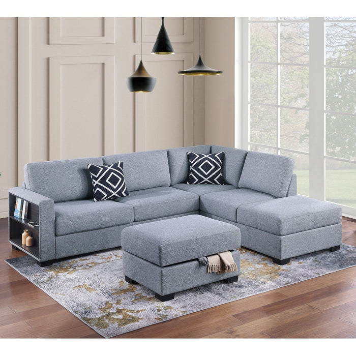 Reversible Sectional Sofa With Built In Shelf And Storage Ottoman, L - Shaped Living Room Furniture