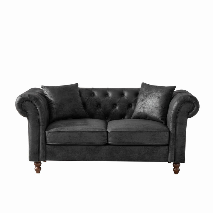 Chesterfield 3 And 2 Seater Sofa Set, High Tech Fabric Upholstered Couch For Living Room