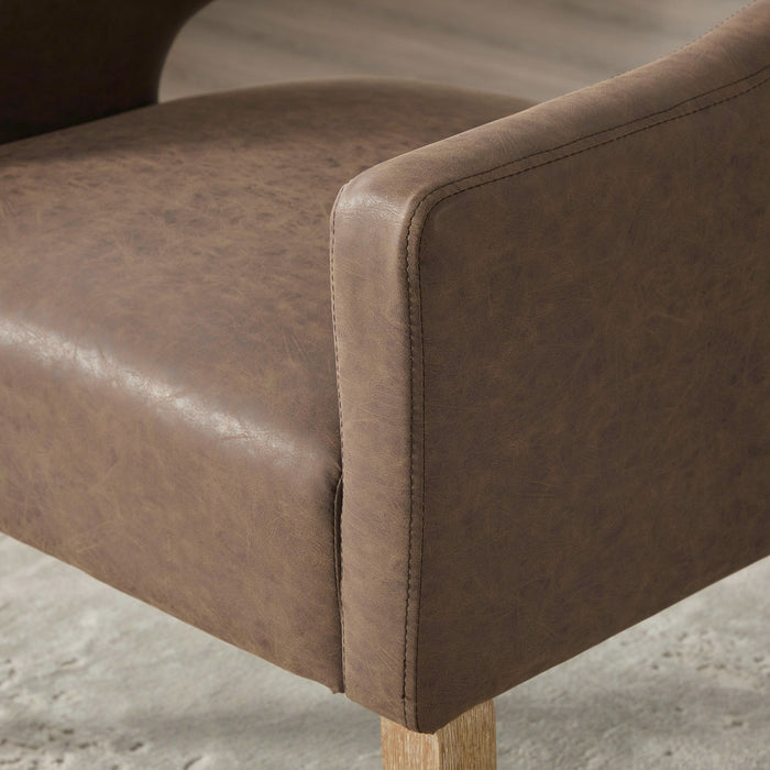 Upholstered Open Back Armchair With Weathered Rubberwood Legs