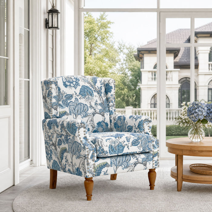Accent Chair With Floral Upholstery And Nailhead Trim