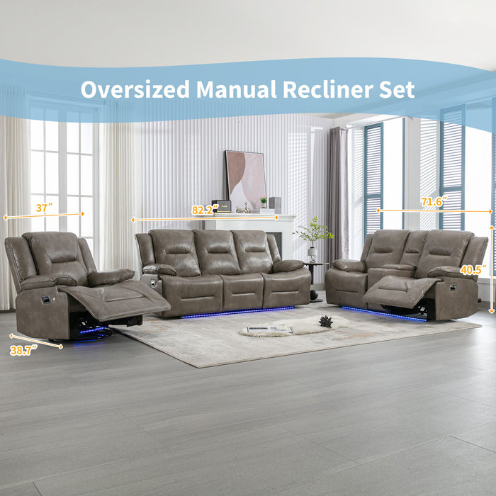 Home Theater Recliner Set Manual Recliner Chair With A LED Light Strip Two Built-In Cup Holders For Living Room