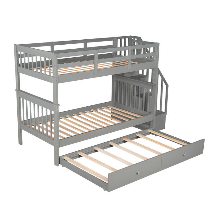 Stairway Bunk Bed With Storage And Guard Rail For Bedroom