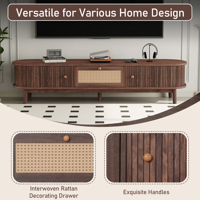 TV Stand For 75" TVs With Drawer, 1 Drawer And 2 Sliding-Door Cabinets - Dark Brown