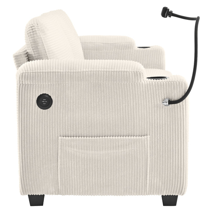 Corduroy Sleeper Sofa Loveseat Sofa With Full Size Mattress, 2 USB Ports, 2 Cup Holders, 2 Side Pockets And Phone Holder