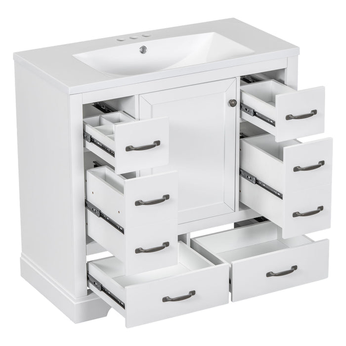 Modern Bathroom Vanity With Sink, 6 Drawers, Adjustable Shelf