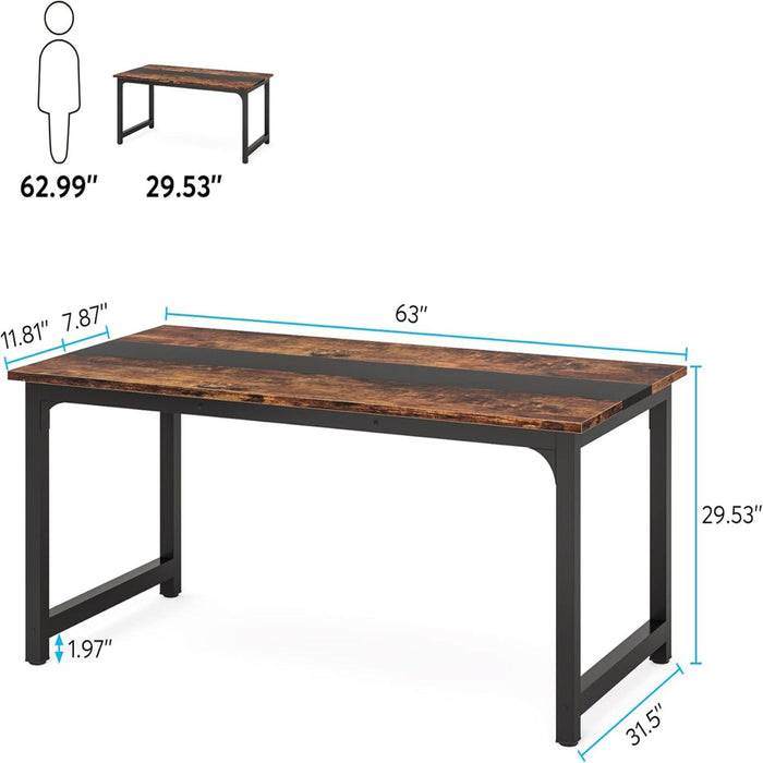 Large Computer Desk With Steel Frame For Home Office Workstation