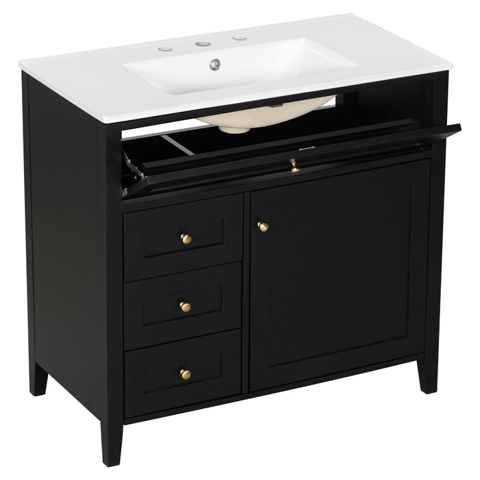 Bathroom Vanity With Sink, 3 Drawers & Cabinet With Adjustable Shelves