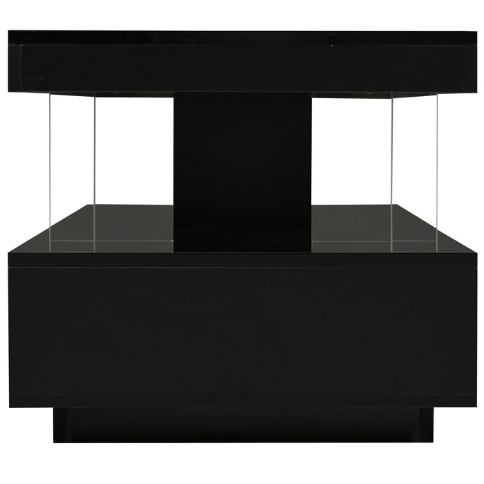 LED Coffee Table With 2 Drawers And Display Shelves