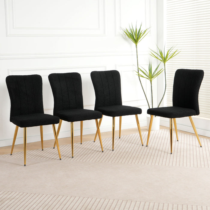 Modern Teddy Wool Dining Chair With Plated Metal Legs Upholstered Fabric Side Chair (Set of 4) - Black